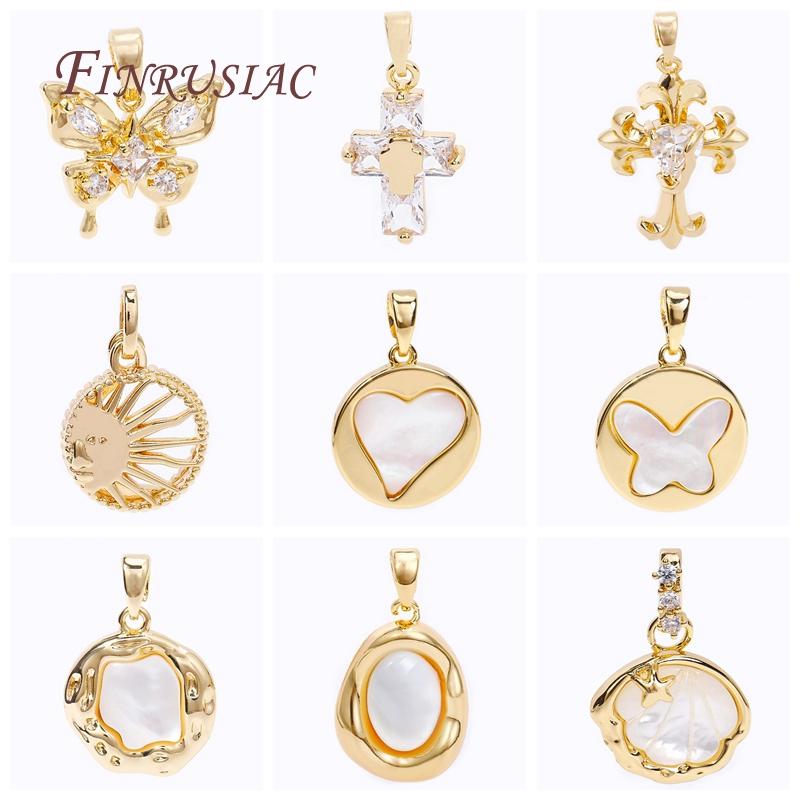 Fashion 18K Gold Plated Inlay Zircon Shell With Star Pendants For Necklace Making,Natural Shell Charms DIY Handmade Jewelry
