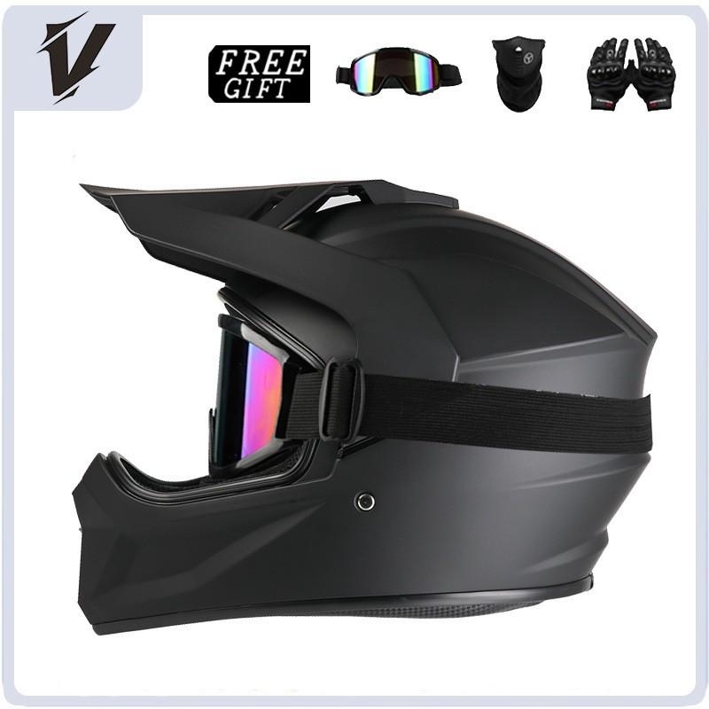 Off-Road Motorcycle Helmet ABS Full Face Dirt Bike With Visor Mask Gloves DOT Certified