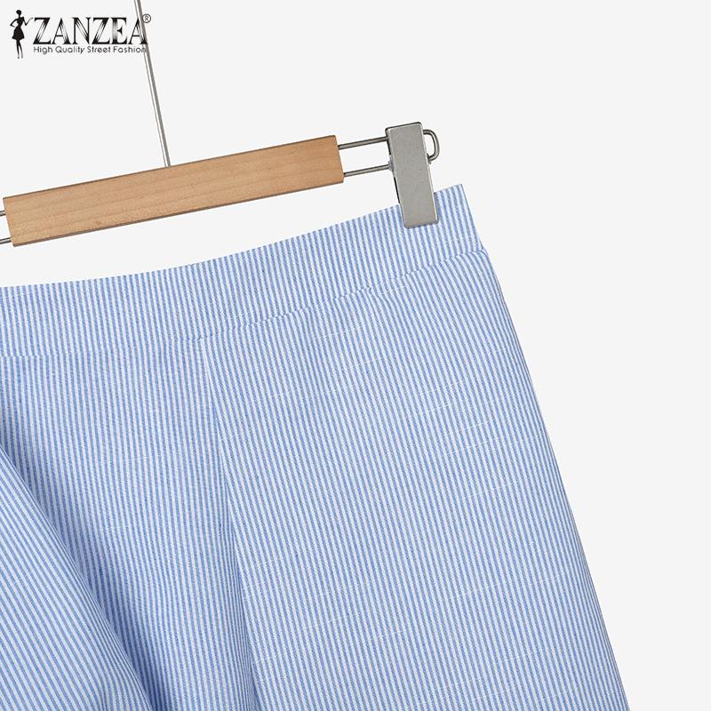 ZANZEA Damen 3/4-Ärmel Bluse und Hose Lässige Streifenprint Zweiteilige Sets