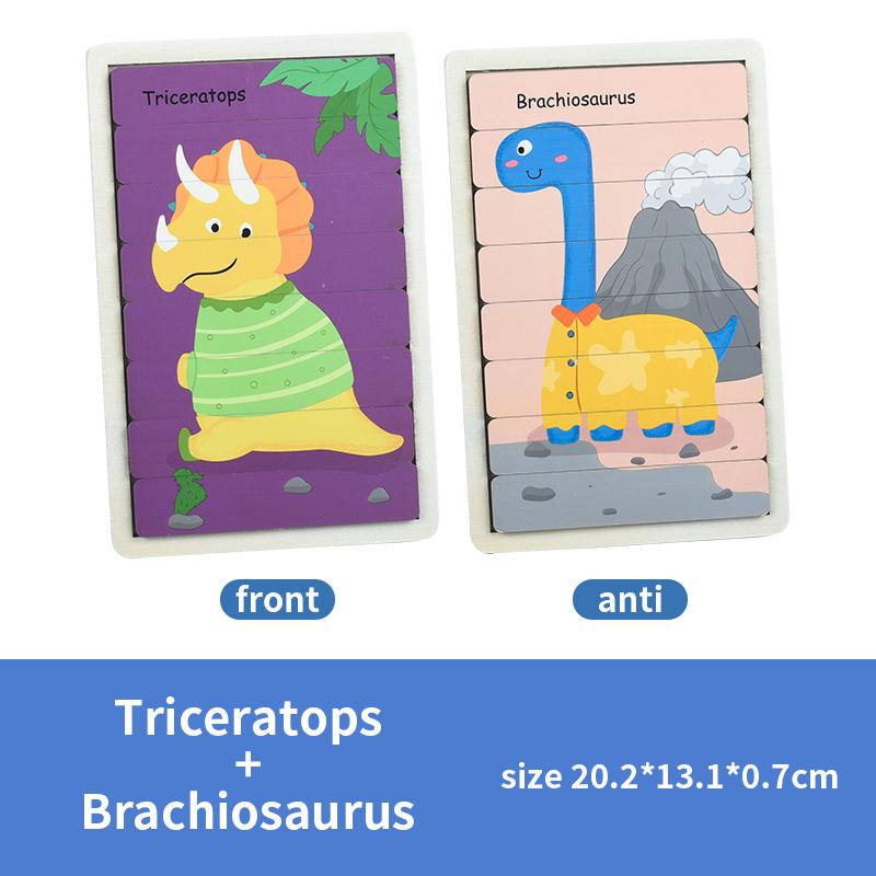 Cartoon Animal Double-sided Strip Wooden Puzzles Kids Montessori Jigsaw Game Baby Educational Toys for Children