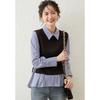 Women's Striped Spliced Pullover Lapel Shirt