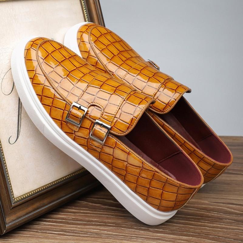 Designer Men's Alligator Pattern Monk Strap Loafter Leisure Platform Shoes Male Walking Dress Wedding Footwear Zapatos Hombre