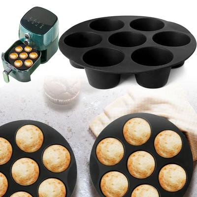 Molde circular para panqueques con 7 orificios para freidora de aire, molde para hornear en microondas, bandeja para hornear, herramienta para pasteles