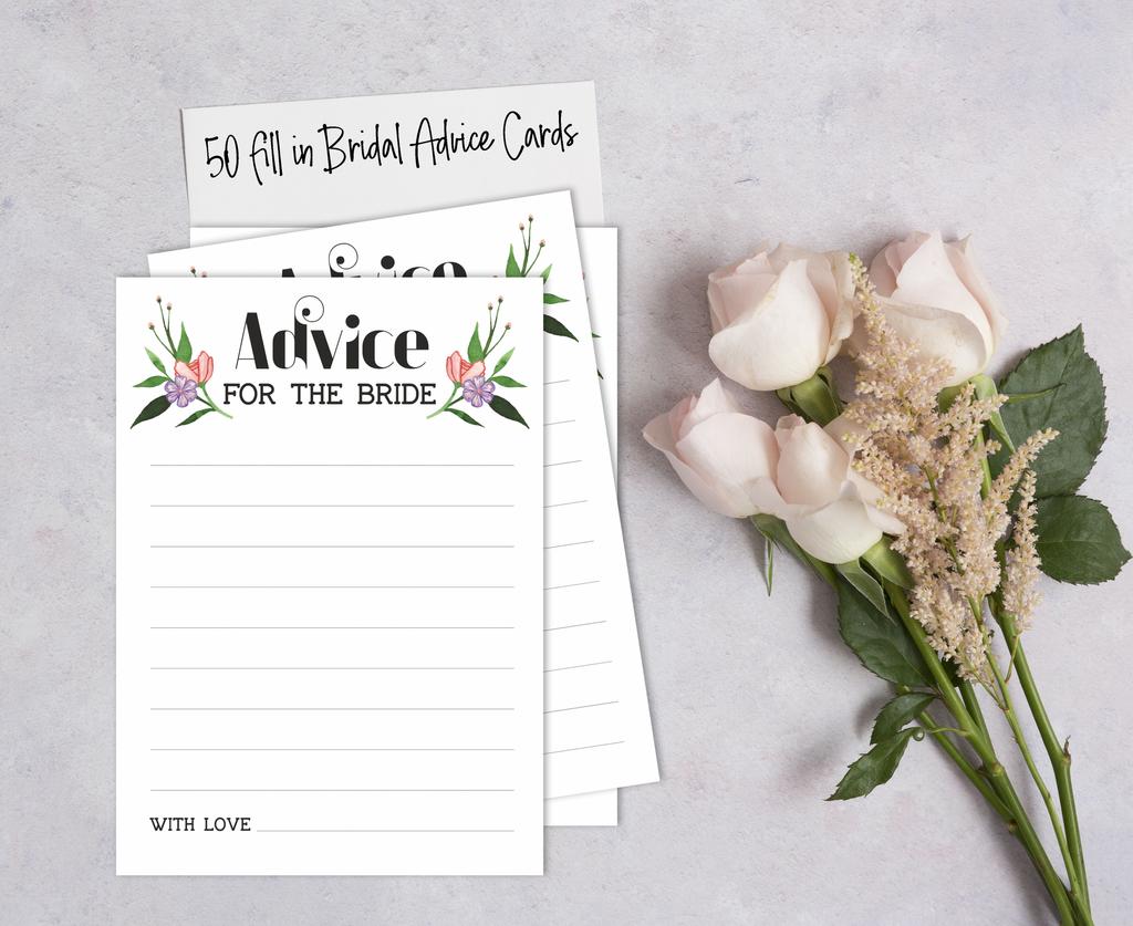 Inkdotpot FloralA Advice And Wishes Set Of 50 Bridal Shower Advice Game