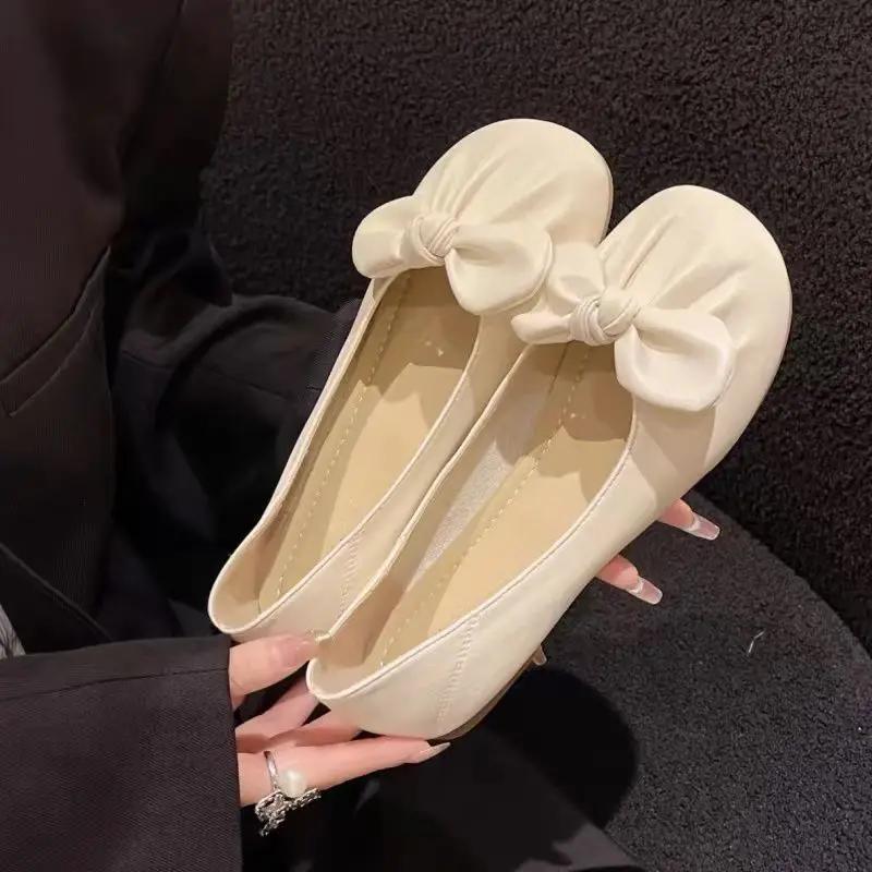 Fashion Mary Jane Women's Flat Shoes With Bow Moccasins Heel Office Ladies Footwear Young Vacation Popular Low Price 2025 Summer Social