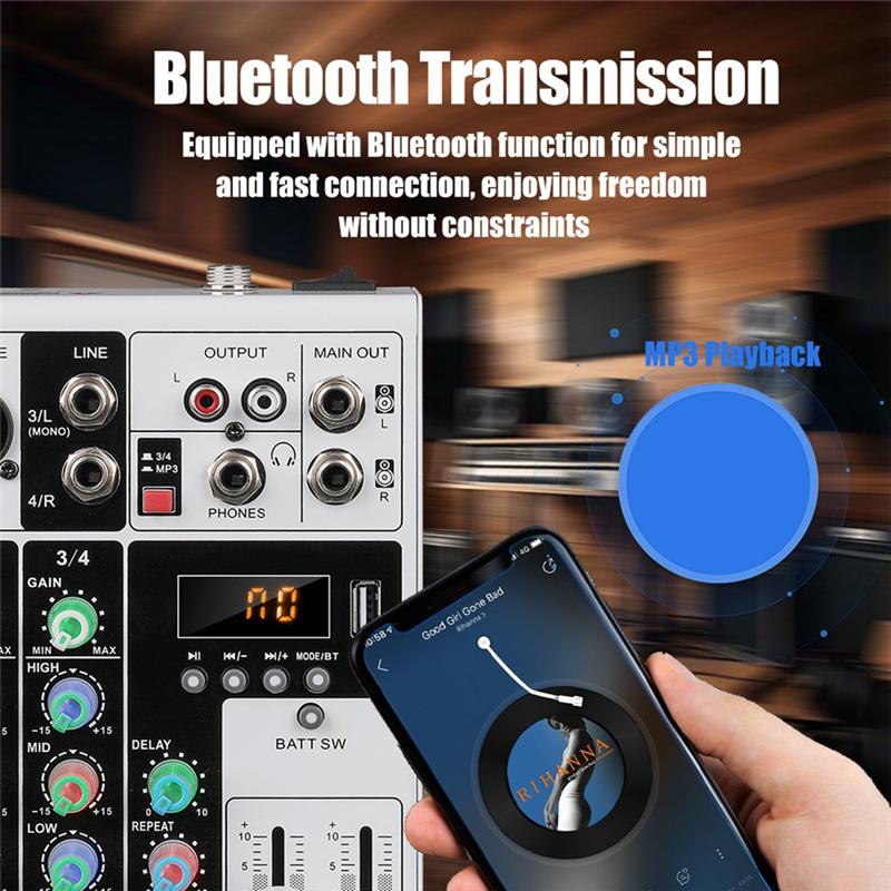 

ABNR 48V Phantom Power Audio Mixer 4 Channels XLR Bluetooth Portable DJ Karaoke Mixing Console For PC MP3 Recording EU PLUG