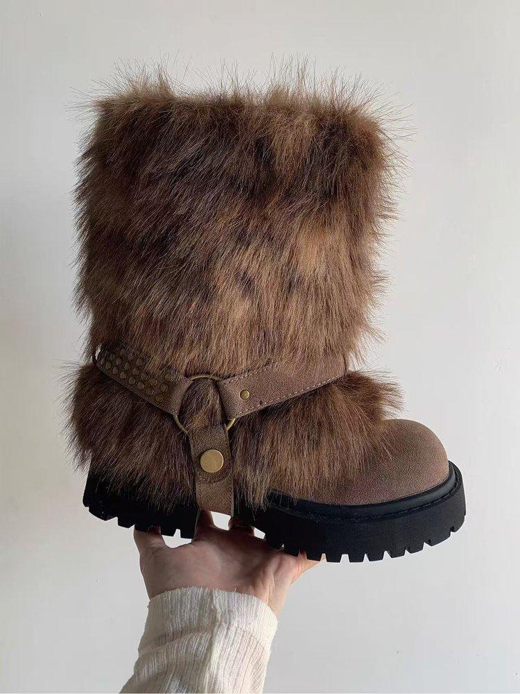 Retro thick-soled velvet warm leopard print snow boots women's 2025 new autumn and winter thickened non-slip and heightened big-headed cotton boots