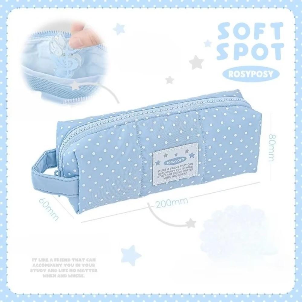 Multi-functional Polka Dot Pen Bag Zipper Hand-held Student Pencil Case Large Capacity Cosmetic Pouch Students Supplies
