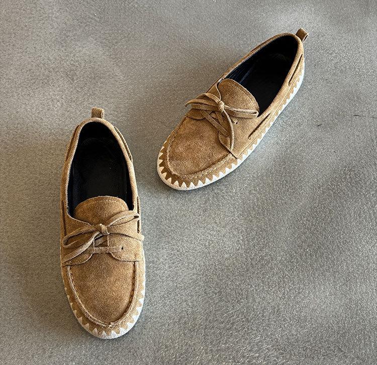 Verze ovčí kůže~ pravá kůže ploché dno retro šněrovací jednobotky dámské 2025 nové jednopákové líné mokasíny malé kožené boty