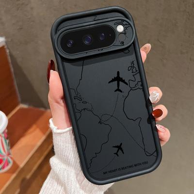 Black Aircraft Route Pattern Shockproof Matte Phone Case For Google Pixel 9 Pro XL 8 Pro 8A Lens Protection TPU Soft Bumper Cover