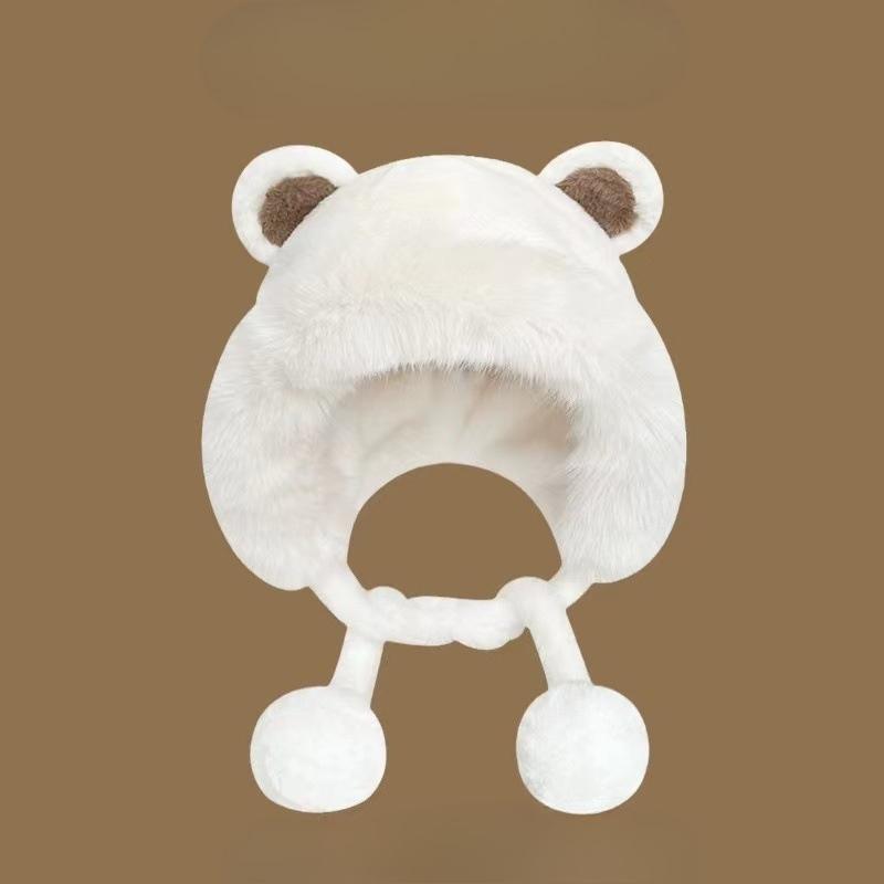 Cute Teddy Bear Autumn/Winter Warm Plush Ushanka with Thickened Earflaps, Anti-Cold Hat