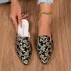 Women Plus Size Old Money Style Black Gold Pointed Toe Flat Slingback Mules Autumn