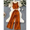 Fashion Niche Style Anti-Aging Outfits Women's Short Crop Top Sleeveless Vest Tops + High Waist Wide Leg Leisure Suit Pants