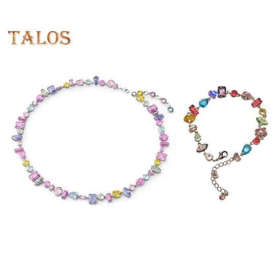 Damen-Armband mit Halskette, verschiedene Formen, bunt, Bonbonfarben, Zirkonia, verstellbare Länge, Damenschmuck, Muttertag, Feiertage, Hochzeiten, Geschenk