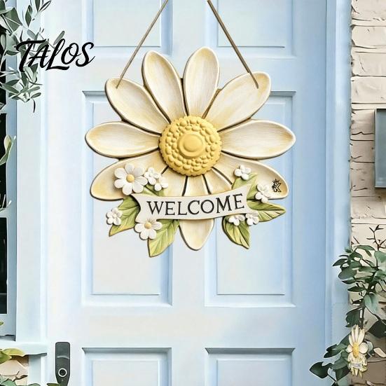 Entryway Welcome Plaque Wooden Sign, Rustic Door Hanging 2D Daisy Butterfly Print, Front Decor Halloween Thanksgiving Easter Seasonal Holiday Sign for