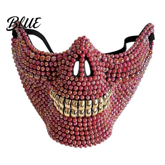 Diamond Skull Half Mask Halloween Face Mask Rhinestone Punk Knight Masquerade Prop Comfortable with Adjustable Straps Lightweight Plastic Party for