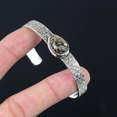 Sterlingsilber Birne Natürlicher Turritella-Achat Schwester Eleganter Handgefertigter Armreif