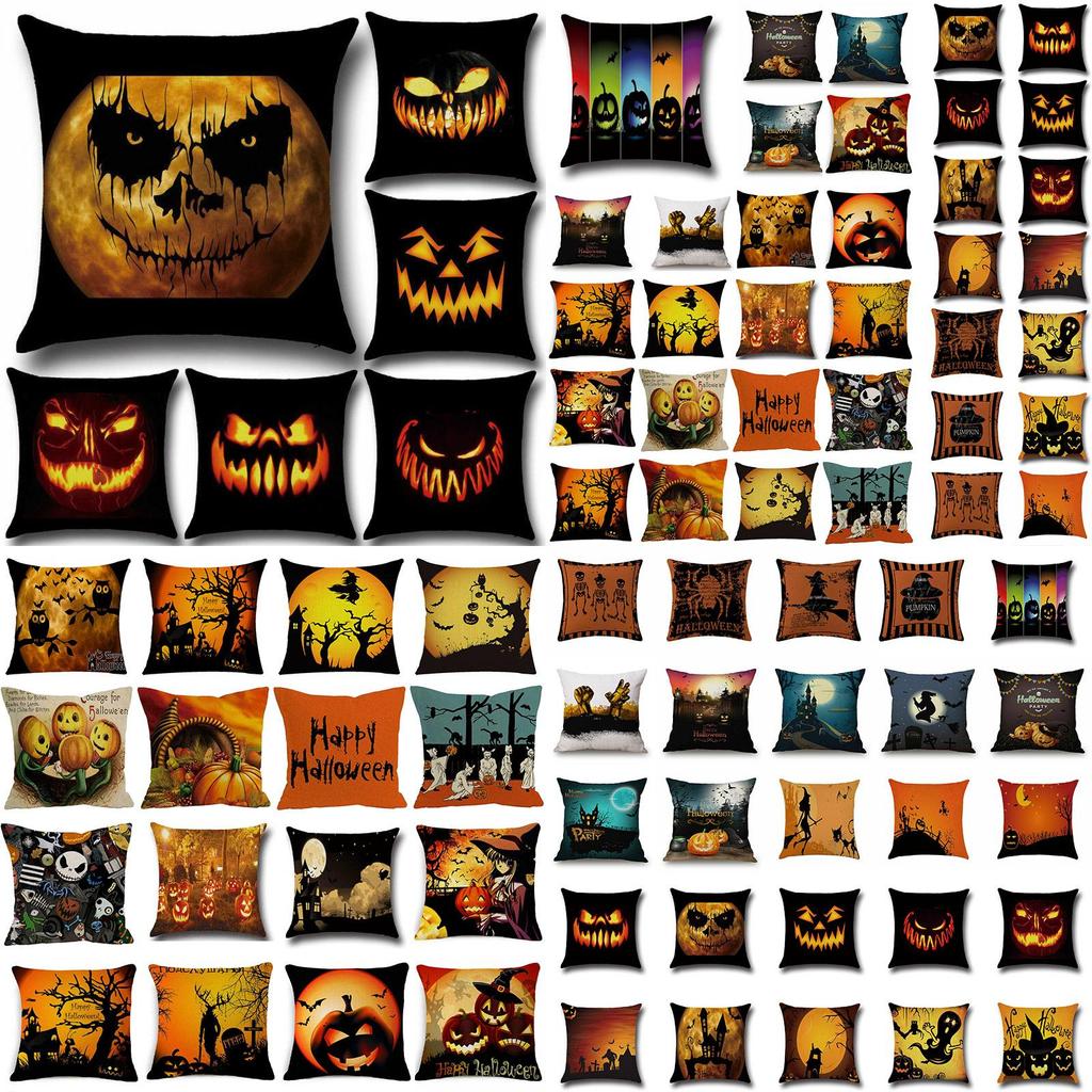 Cotton Linen Halloween Sofa Decor Cushion Cover With Stylish Pumpkin Design
