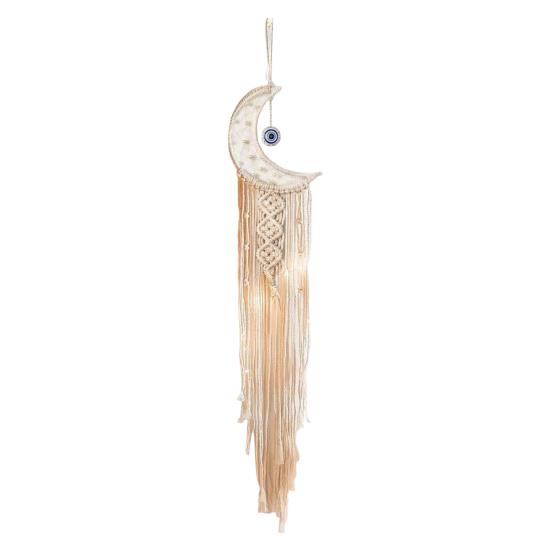 Woven Wall Hanging Wall Decoration with Long Tassel- White Cotton Handmade Home Decor Art Craft for Bedroom Dorm Garden