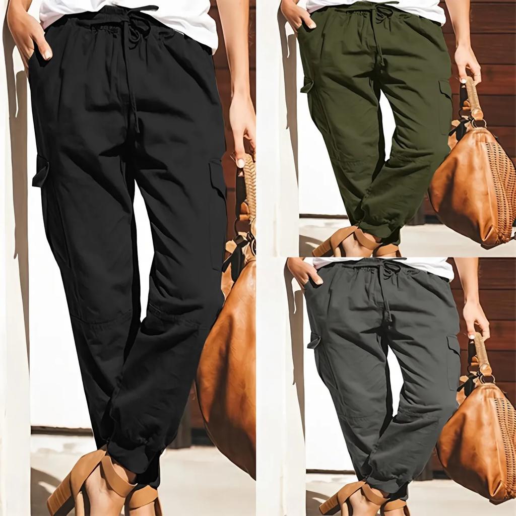 Pantaloni Cargo da Donna a Vita Alta con Tasche Multiple Caldi, Felpati e Spessi