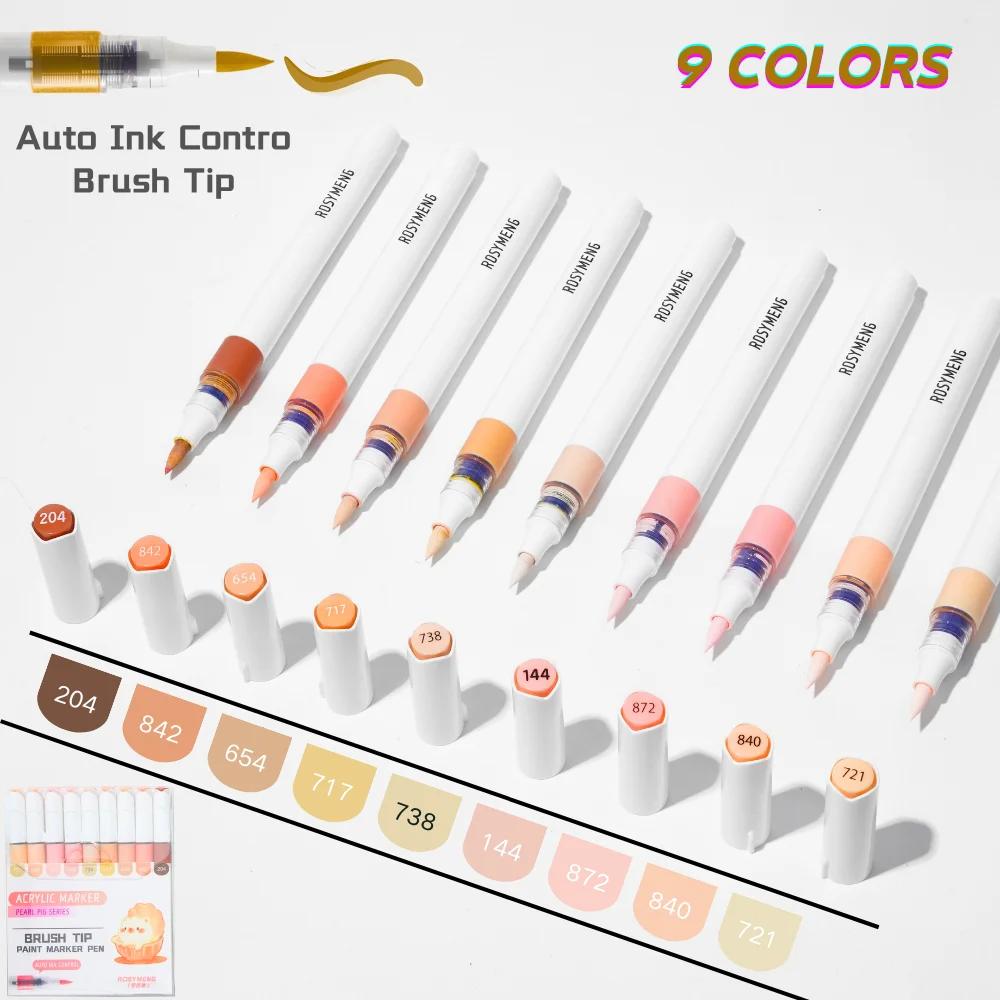 ROSYMENG 126/9 Colors Acrylic Paint Marker Pens Soft Brush Professional Drawing Pens PK LANGUO School Stationery Art Supplies