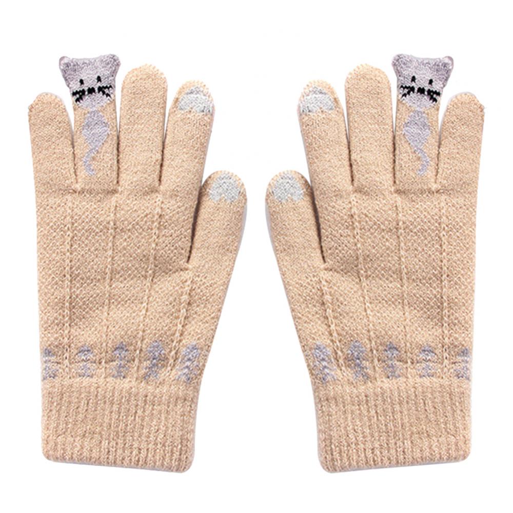 Winter Gloves for Women Cute Cartoon Cats Touch Screen Gloves Full Finger Knitted Mittens Men Gloves