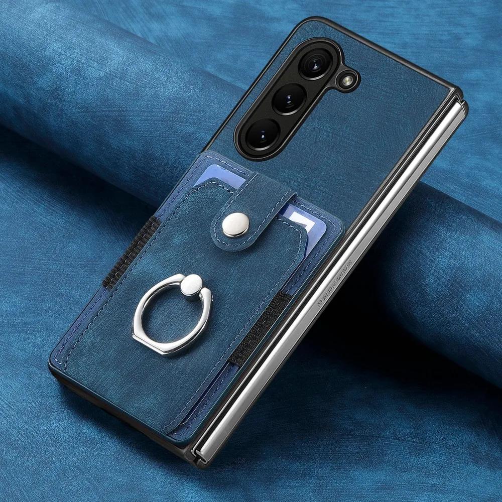 Card Slot Holder Pocket Wallet 360 Rotating Ring Phone Case For Samsung Galaxy Z Fold 6 5 Fold6 Fold5 5G PU Leather Back Cover