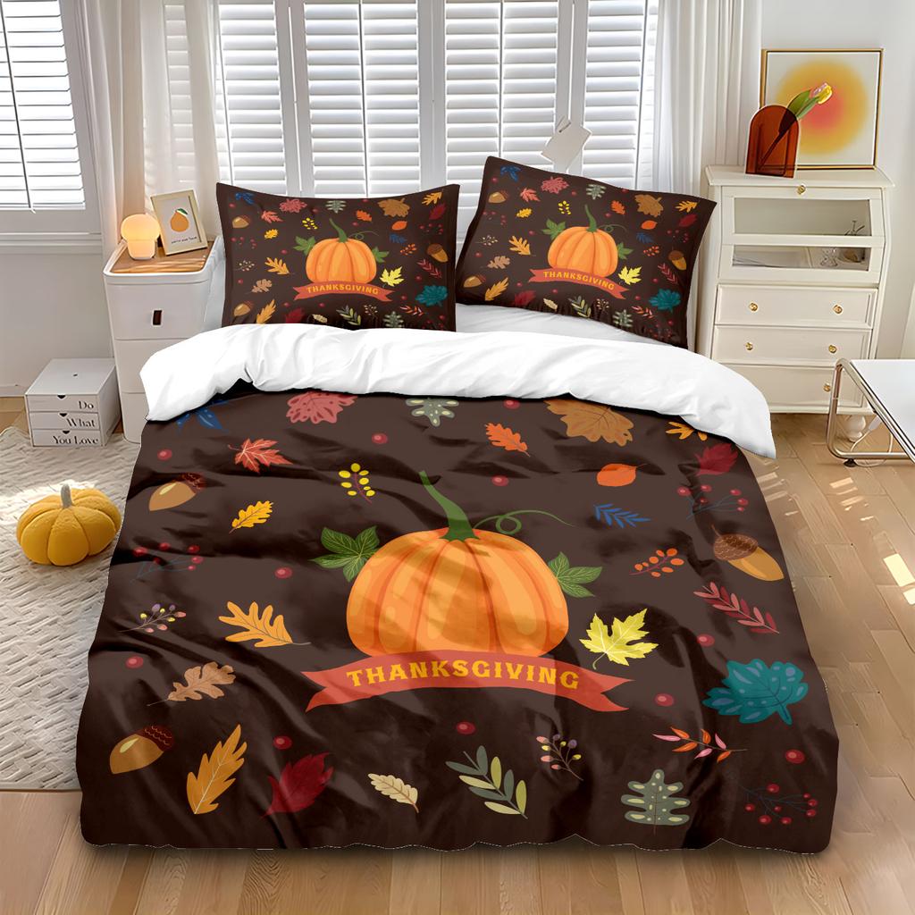 3 Stück Herbsternte Kürbisdruck Daunenbettbezüge ohne Füllung Mehrere Größen Komfortable Schlafzimmer Studentenwohnheime, Maschinenwaschbar