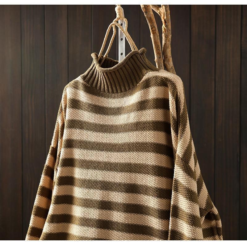 Women's Retro Striped Color Block Half High Neck Sweater - Loose & Casual Knitwear for Autumn/Winter 2026.