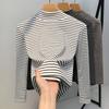 Semi-turtleneck bottoming shirt women's 2025 new women's clothing contrasting color striped polished t-shirt warm inside with waist top