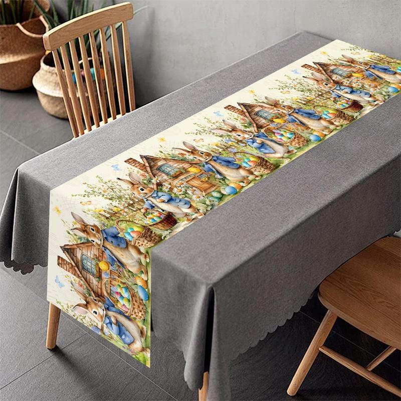Vintage Osterhase Tischläufer Kaninchen Eier Blume Tischdecke Frühling Osterdekorationen Für Haus Küche Esstisch Dekor