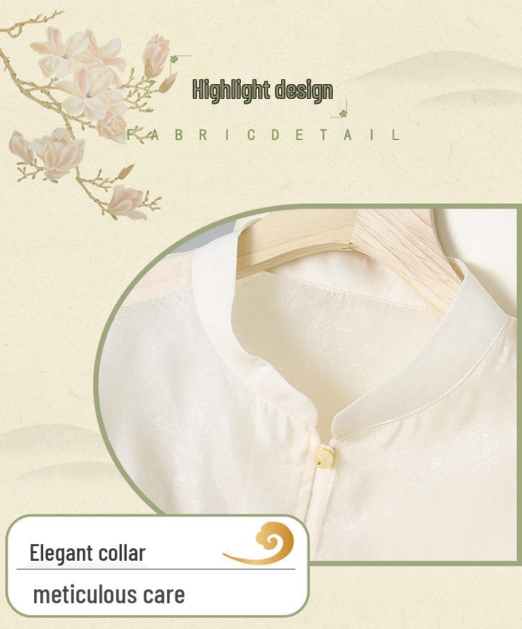 2025 High-End Faux Silk Jacquard Embroidered Top with Chinese Frog Buttons and Stand Collar for Women
