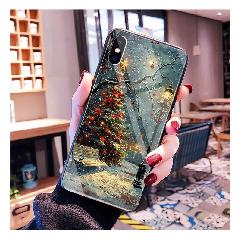 Glass Phone Case For iPhone 17 Pro Max Air 17 16 15 14 13 Pro Max 15 16 Pro 15Plus Christmas Tree Light
