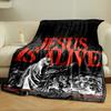 Jesus, Blanket, Religious Jesus Print, Dark Backdrop, Bold Lettering Printed Blanket for Living Room Bed Couch Lunch Break Blanket for Festival Gift
