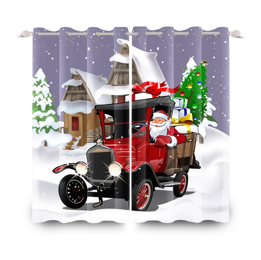 Merry Christmas Curtains Festival Home Interior Set Double Layer Windows Suitable Bedroom Light Blocking Made Of Polyester Decor Window Treatment