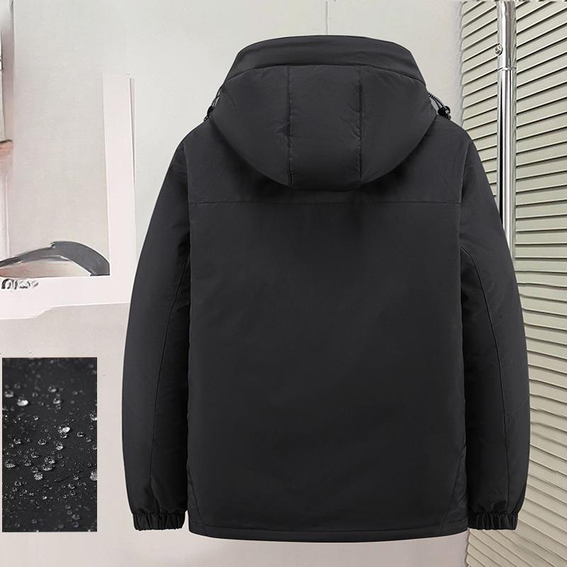 Men's Hooded Rain and Cold Resistant Winter Jacket Thickened Warm Lightweight Casual Loose Comfortable Cotton Jacket Punching Jacket