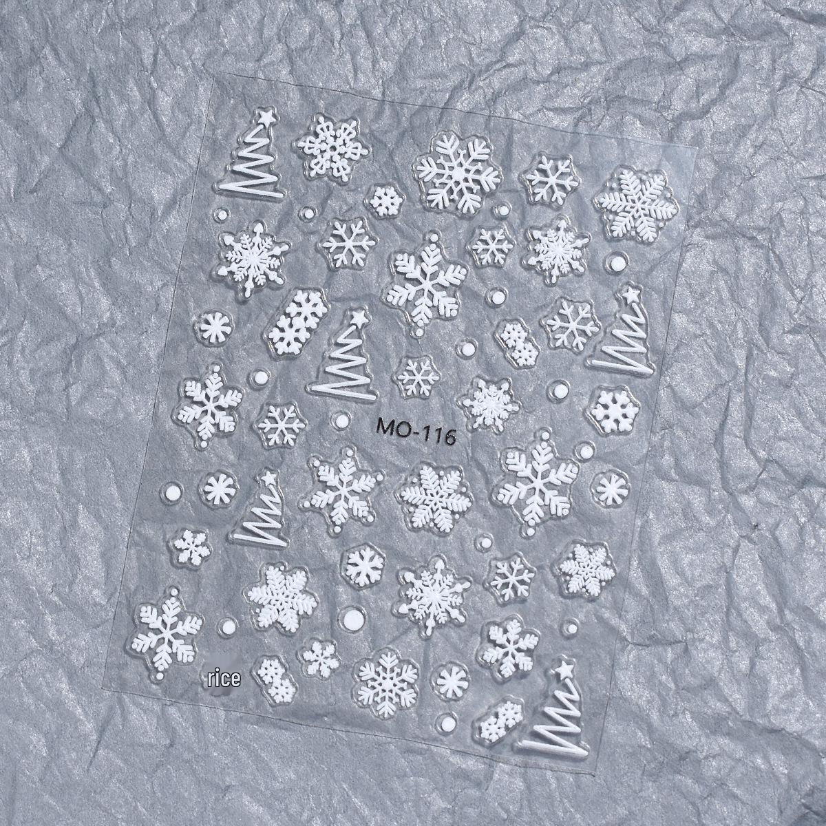3D Embossed White Snowflake Nail Stickers - Winter & Christmas Decorations