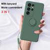 Liquid Silicone Phone Case For Samsung Galaxy S21 S20 FE S23 S22 Plus Note 20 Ultra 5G Cover with Magnetic Ring Holder and Strap