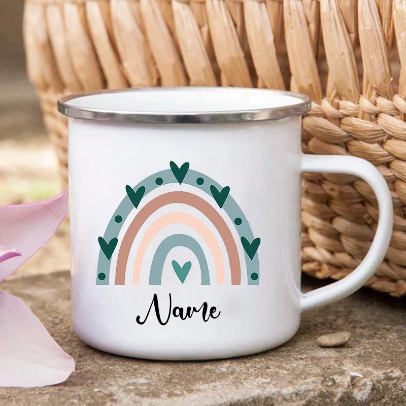 Tazza personalizzata da falò con nome personalizzato in smalto, Tazza rustica per bambini Regali festivi, Tazza arcobaleno da campeggio per donne e amici