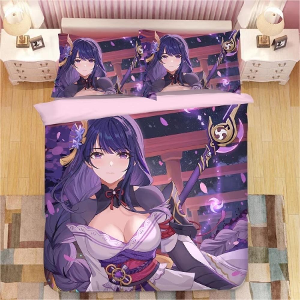 Animekaraktär, Mikrofiber Sängkläder, Barnsänglinne med Dragkedja Rumsdekor Påslakan för Tonåringar vuxen Lila‘