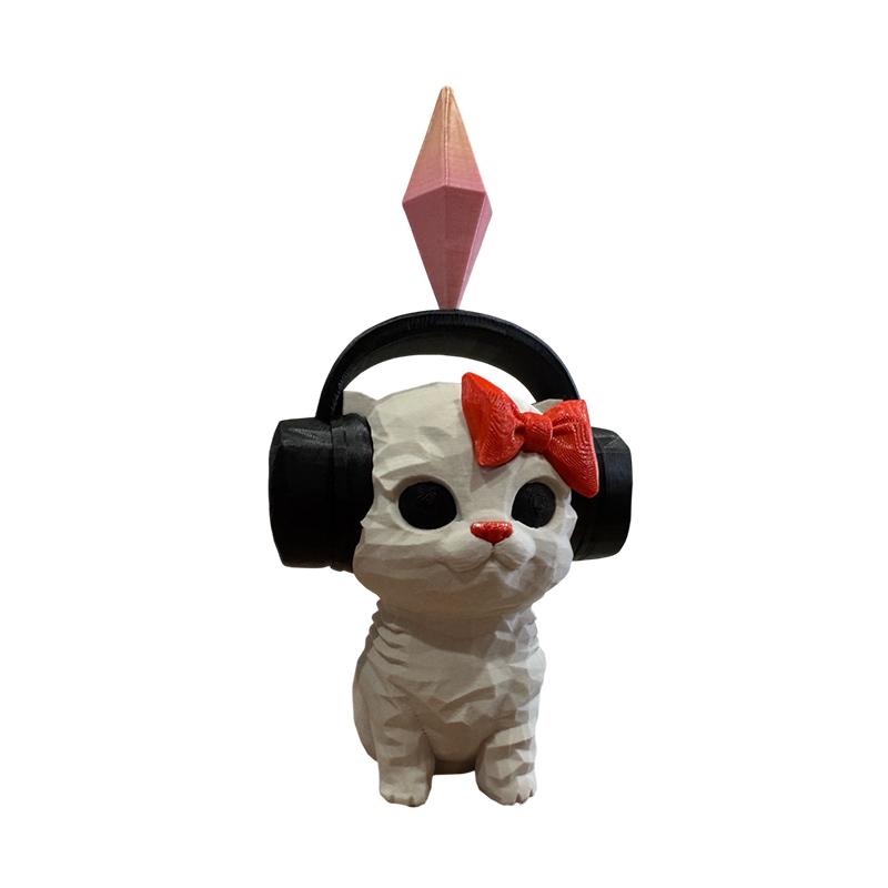 Miyin Dancing Cat Statue Wearing Headphones 3D Printed Cat Ornament Home Office Decor Car Decoration Party Gift
