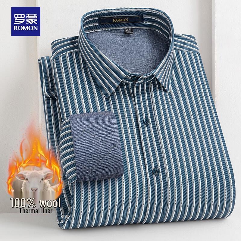 ROMON Men's Winter Thermal Wool-Lined Long-Sleeve Shirt