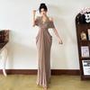French Pure Desire Style Pleated Slim and Thin Neck Dress Femininity Drape Dress