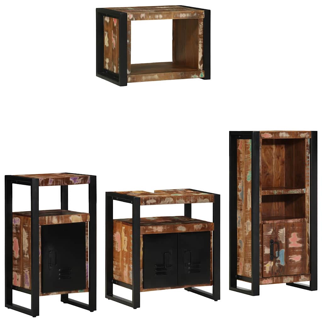 Bathroom Furniture Set with Shelf 4 pcs Solid Upcycled Wood