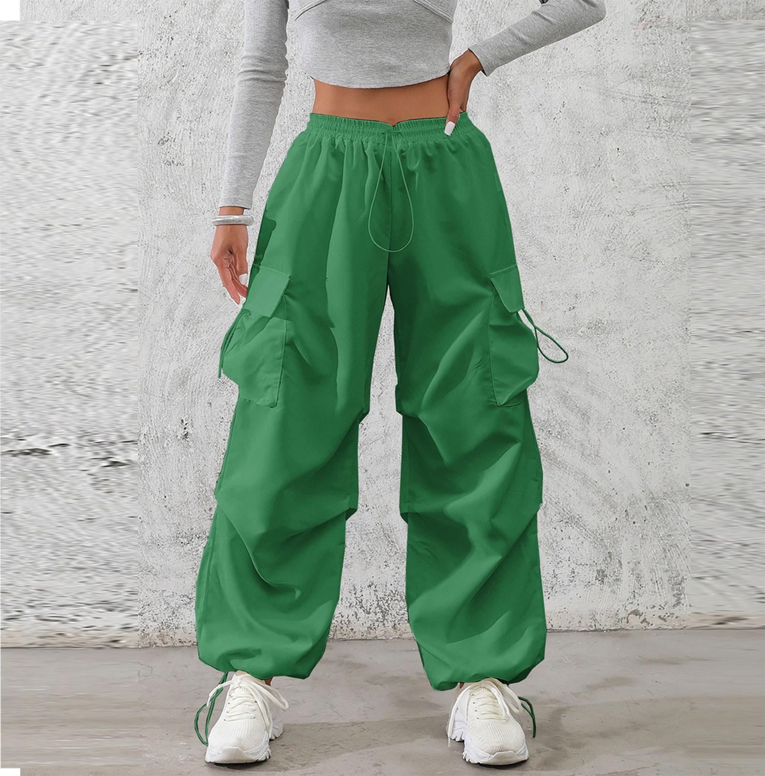 

Women s Fashion Pants Color Elastic Waist Casual Pants With Pockets XL зелёный