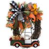 40CM Fall Pumpkin Cart Wreath Pendant Halloween Pumpkin Truck Garland for Front Door Windows Farmhouse Theme Festive Party Decor