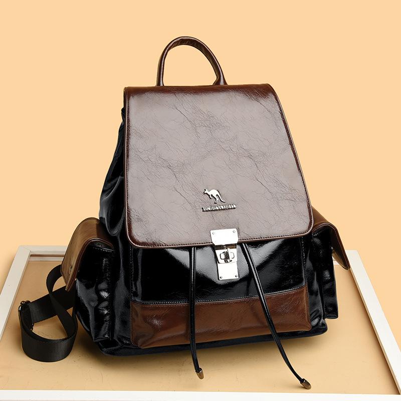 Schoolbag Soft Leather Lightweight Backpack Women's 1011 New Fashion Leisure Travel Backpack Anti-theft Large Capacity Women's Cowhide