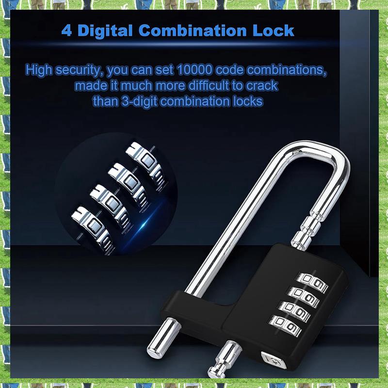 FTS Combination Padlock Outdoor, Waterproof Heavy Duty Padlock With Code, Multifunctional Adjustable Long Padlock Durable Black