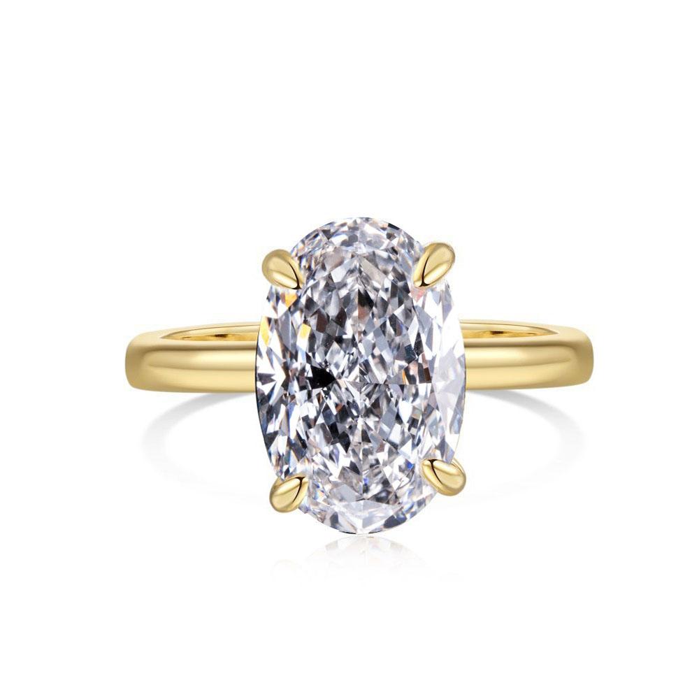 Ovaler Solitär-CZ-Ring - Gold- & Kupfertönung 4-Krappen Minimalistischer Zarter Ring für Damen 8