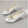 Fashion Sweet White Patent Leather Office Career Square Heel Shoes for Women Lady Casual Shoes